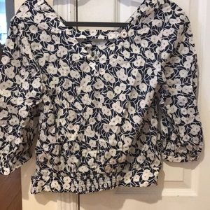 Print pouf sleeve blouse